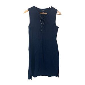 Chaps Women Dress Navy Blue Lace-Up Neckline Sleeveless T-Shirt Dress Shift